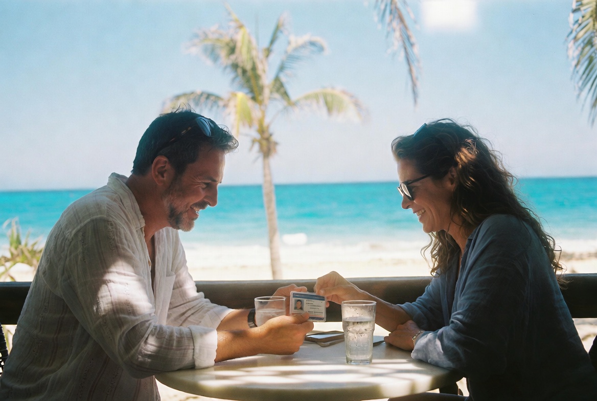 Happy couple with their Mexico residency cards